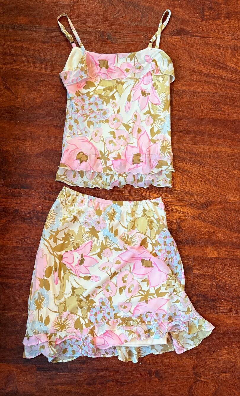 y2k fairy top and skirt set cami flutter girls vintage floral cottage